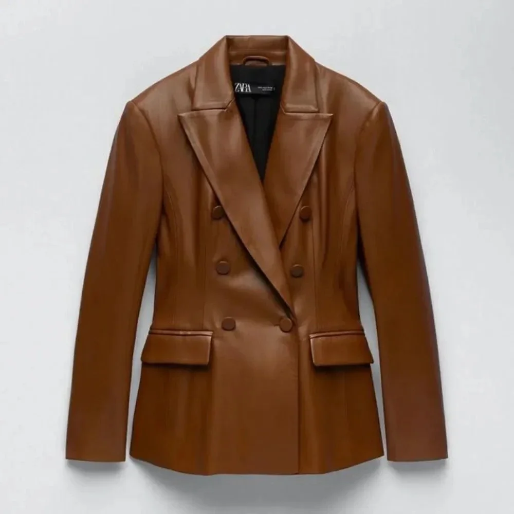 Zara Brown Double-breasted Faux Blazer Brandy Jacket Blazer, NWT - Picture 1 of 15